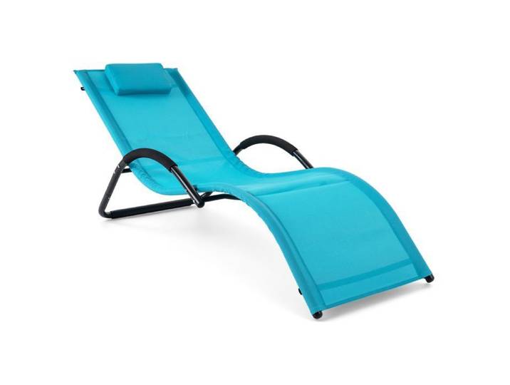 Chaise Longue Transat COSTWAY - Bain de Soleil Extérieur Accoudoirs Rembourrés - Structure Métal - 168x63x67cm - 160kg - Bleu