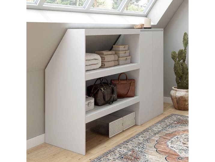 Ensemble étagère 2 niveaux + armoire 2 portes sous pente TOMI blanc