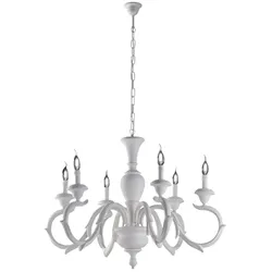 Bonetti Illumina Fiorenza - Schäbiger weißer Holzkronleuchter 6 Lichter 125 - Ø91 - BL172-6-BCO