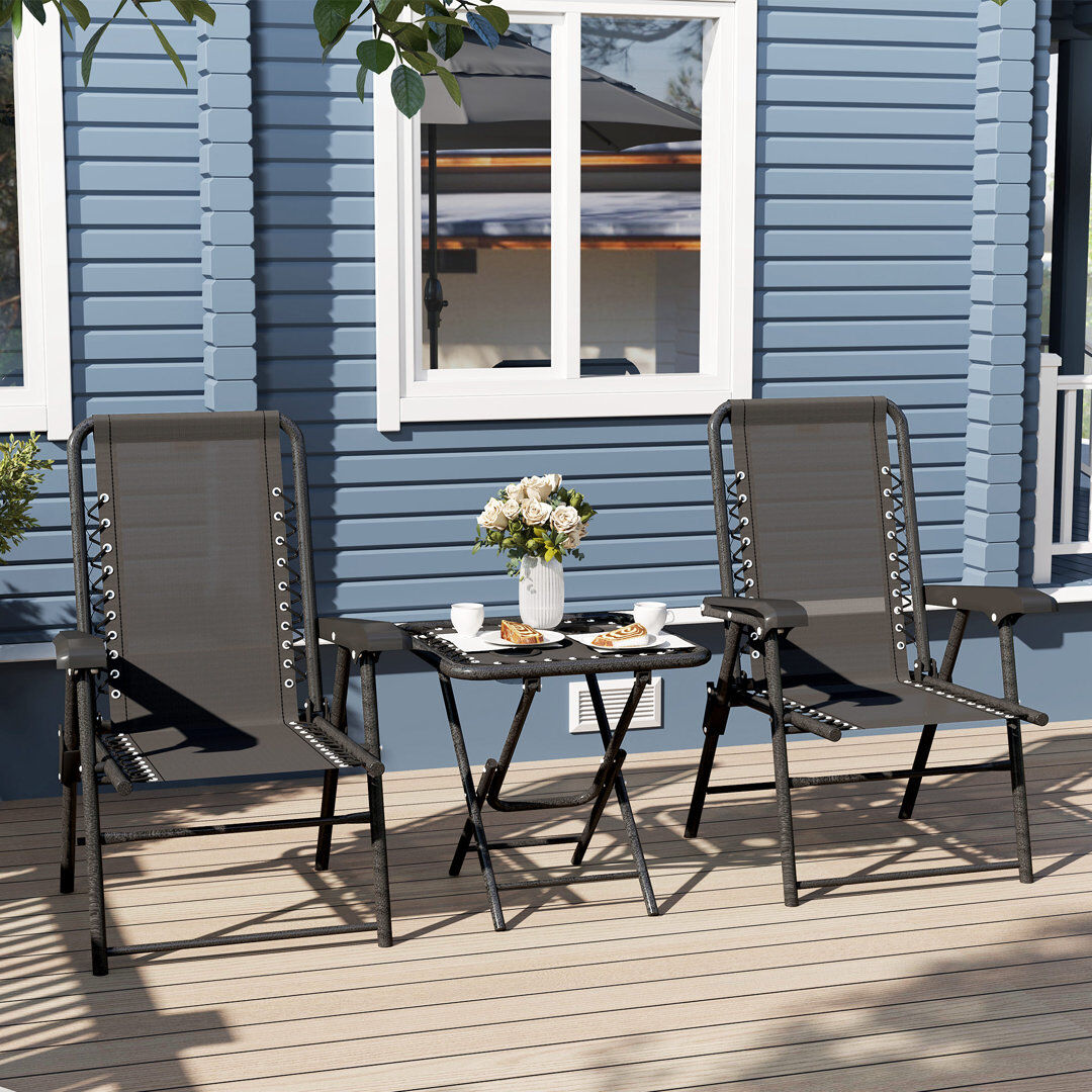 Dakota Fields Outsunny 3 Pieces Garden Bistro Set Folding Table and Chairs Black Black 2