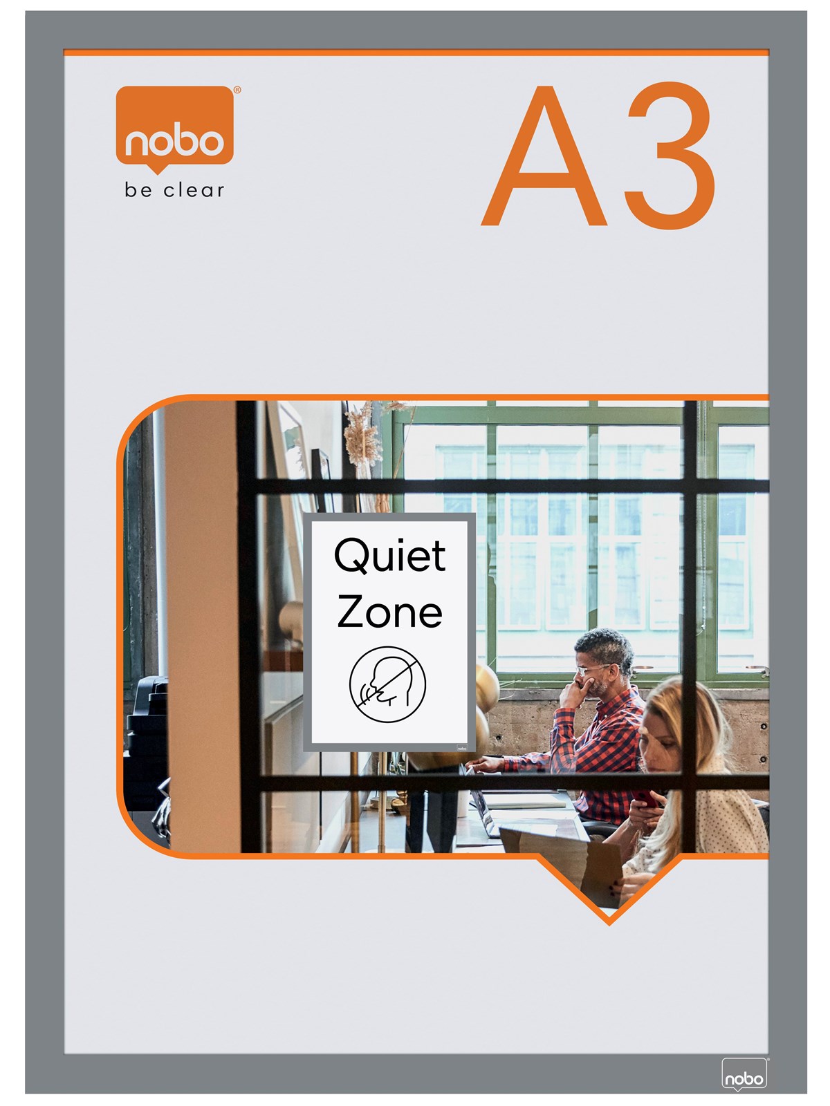 Nobo Self-adhesive Magnetic Poster Frame A3 Silver
