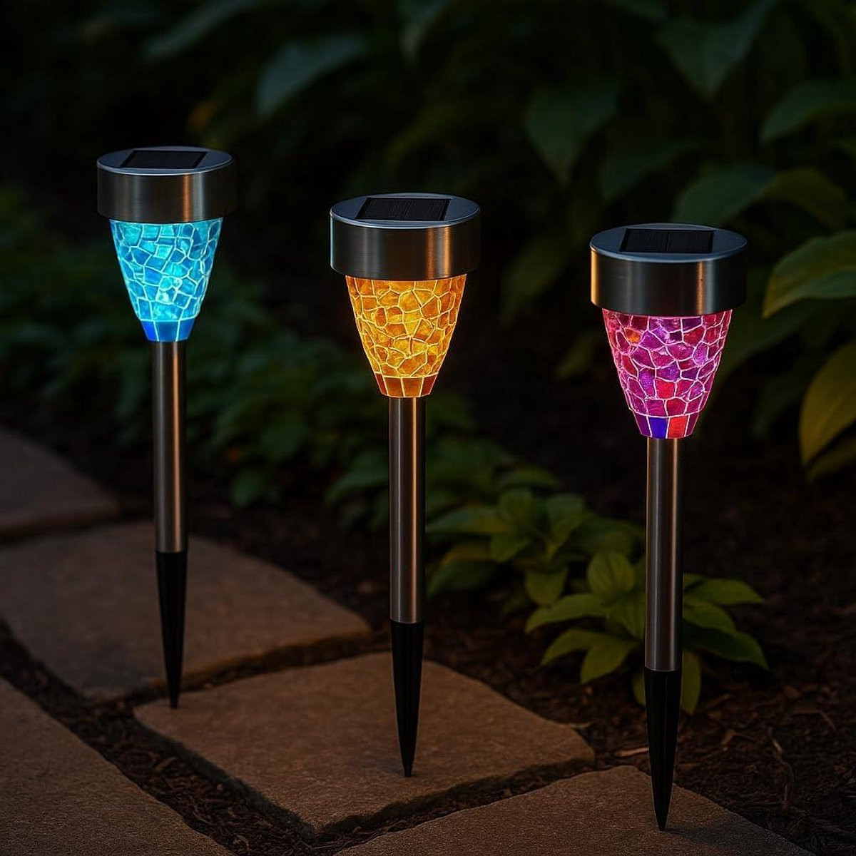 Kleurrijke Mozaïek LED Tuinlamp met Zonne-energie en Grondpen