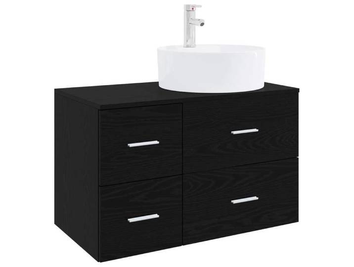 Elégance - Chic Armoire Haute et Cabinet sous lavabo - Ensemble de mobilier de salle de bain - 2 pcs - Chêne noir_0944475