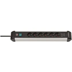 Brennenstuhl, Steckdosenleiste, 1391030610 Steckdosenleiste mit Schalter Silber-Schwarz Schutzkontakt 1St. (6x, Typ 13, USB-A, 3 m)