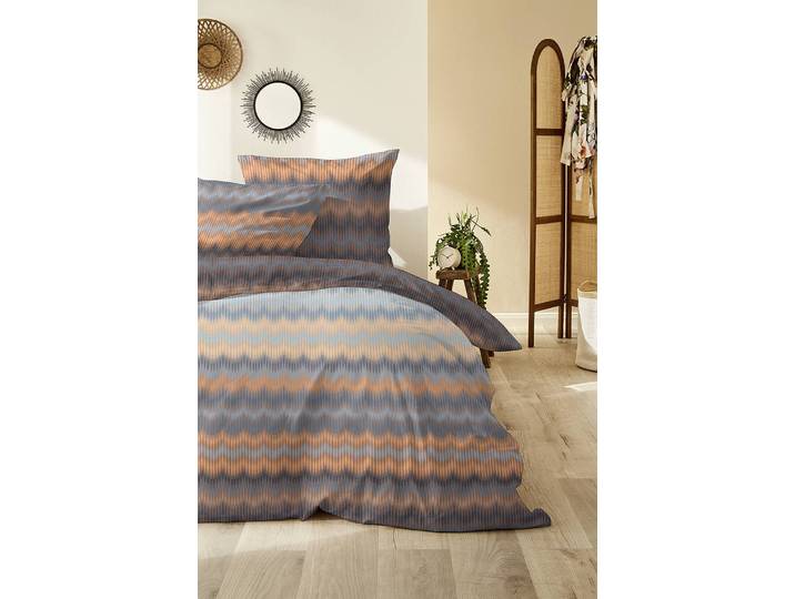 home24 Flanellen beddengoed Zick-Zack 135 x 200cm blauw/bruin/beige/grijs/blauw/beige