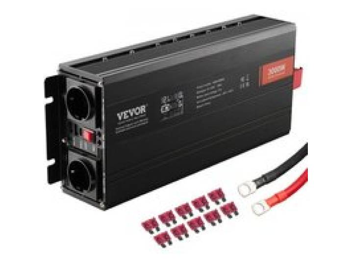 VEVOR Sinus-Wechselrichter 3000 W DC 12 V AC 230 V LCD-Display Wechselrichter mit 3 AC-Steckdosen 2 USB-Anschlüssen 1 Typ-C-Anschluss 10 Ersatzsicherungen für große Haushaltsgeräte