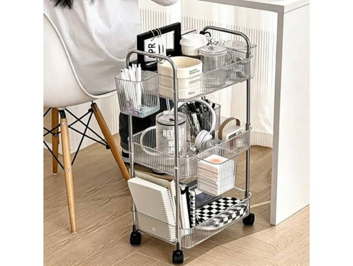 Weiwehome Rollwagen mit Stauraum, Küchenwagen für Bad, Büro & Wohnzimmer 360° Rollen, platzsparend, vielseitiger Allzweckwagen，Einfach zu montieren(Clear-small,27.6in*9.1in)