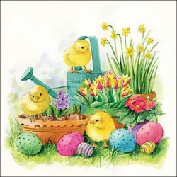 Ambiente 20 Servietten Papier 33x33cm 3-lagig - hochwertige Einweg Papierservietten für Ostern Frühling Osterfrühstück Tischdeko Osterküken Ostereier