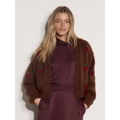 Cardigan APRICOT "Grob gestrickte Strickjacke", Damen, Gr. M (38), braun, gestrickt, Obermaterial: 100% Polyester PES., gemustert, Modisch, Gerippte Ärmelbündchen, Strickjacken, mit Erdbeeren