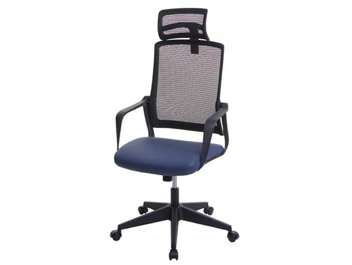 Mendler Bürostuhl HWC-J52 Kunstleder - blau-grau Drehstuhl, Schreibtischstuhl, ergonomisch Kopfstütze