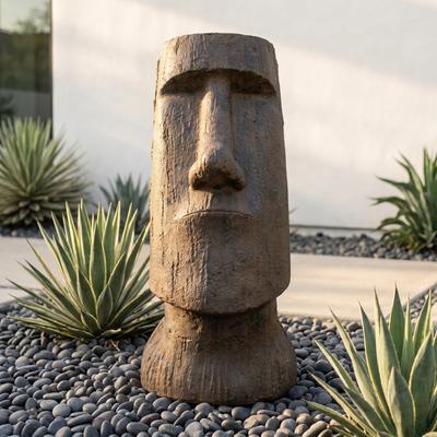 Meedzom 35.6 Inch Concrete Moai Statue Easter Island Outdoor Decor