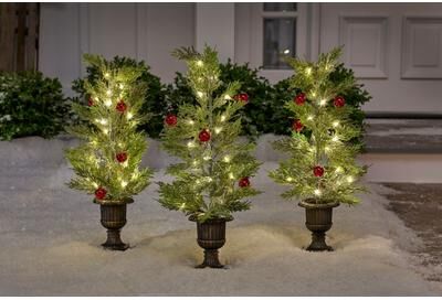 Pre-Lit Pathway Urn Tree, Set of 3 by BrylaneHome in Green
