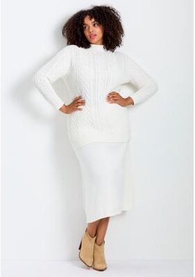 Plus Size Women's Mock Neck Cable Sweater by Avenue in Ivory (Size 20)
