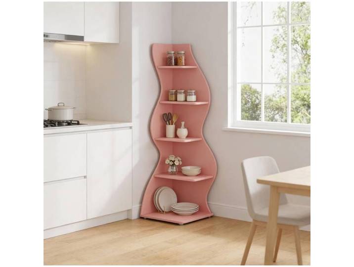WOVREO bibliotheque d'angle 5 etageres 50 x 50 x 182 5 cm en bois rose design moderne
