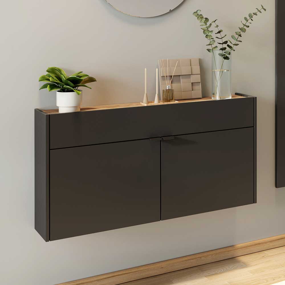 Pharao24.de Wand Sideboard modern in Dunkelgrau Wildeichefarben