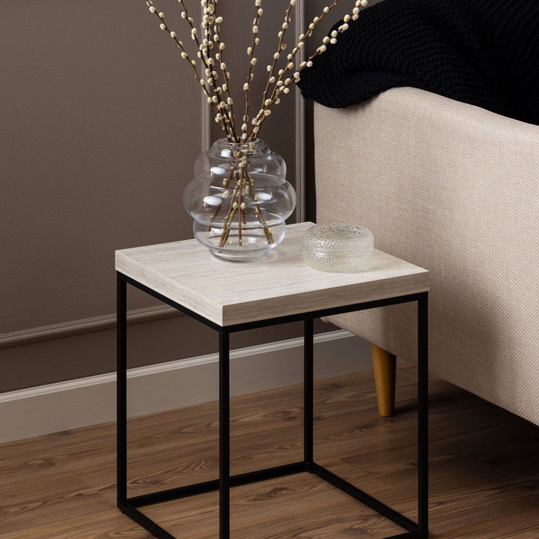 17 Stories Barossa Coffee Table with Top & Black Steel Base Light Oak 45cm H x 40cm L x 40cm W
