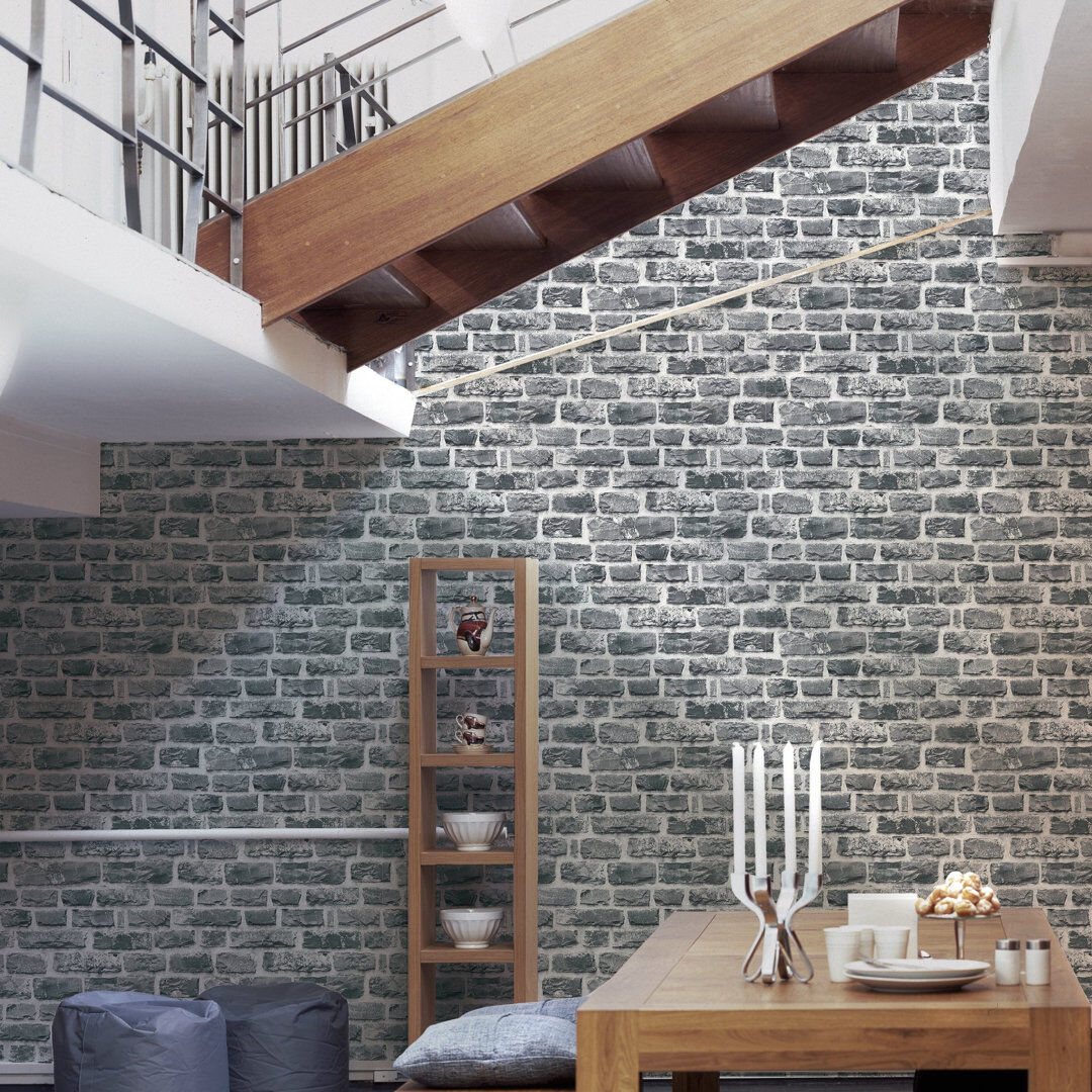 Galerie Home The Bricks and More Stone Symphony Motif 10.05m x 53cm Matte Wallpaper Roll Black 1,005cm L