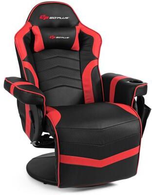 Costway Ergonomic High Back Massage Gaming Chair with Pillow-Red