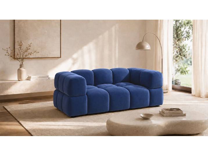Kaiser Möbel Sofa 2-Sitzer im Veloursstoff Bluvel, AVERRO, Modernes Lounge-Design,Dekorative Steppungen