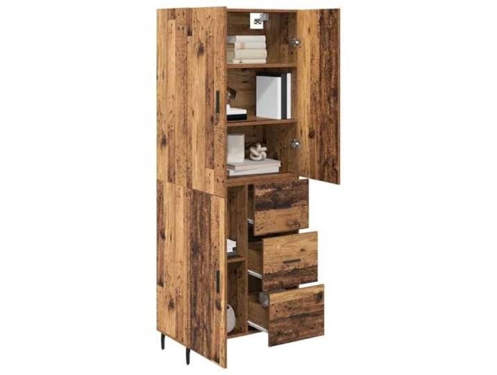 KTHLBRH Sideboard 2 Stück Altholz Schichtholz und Glas 3 Schubladen, 69,5 x 34 x 180 cm, großer Stauraum, Eisengriffe, modernes Design