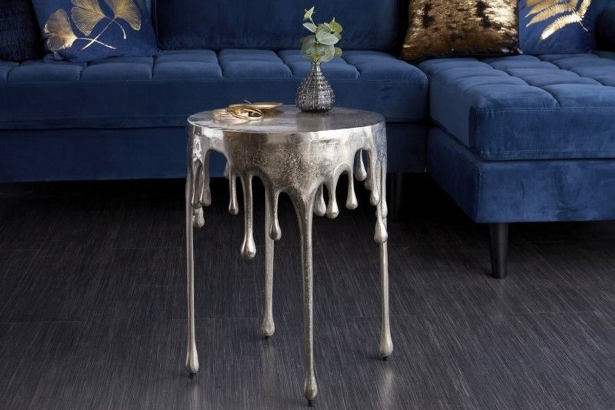 Invicta Interior Bijzettafel Liquid Line 50cm Zilver Aluminium Rond met Traandesign