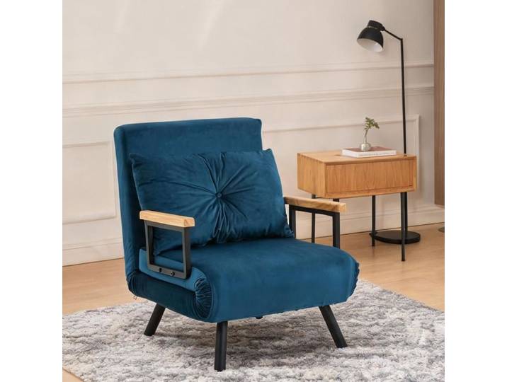 Canape Convertible en Velours (100 polyester) Bleu 63 x 73 x 81 cm