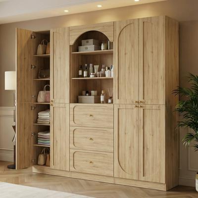 Rackcog Modern Arched Bookcase with Drawers and Doors, 80'' H Kitchen Pantry Organizer Display Bookshelves