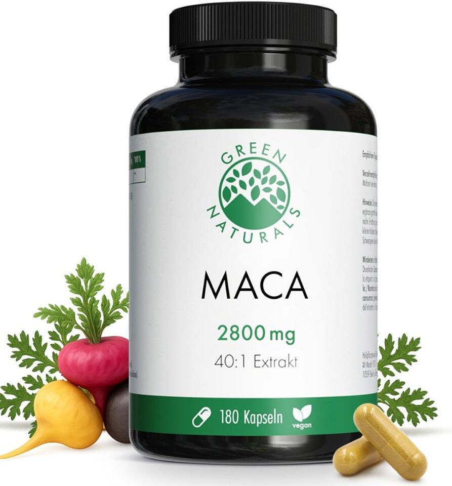Green Naturals® Maca 2800 mg hochdosiert 40:1 Kapseln vegan 180stk