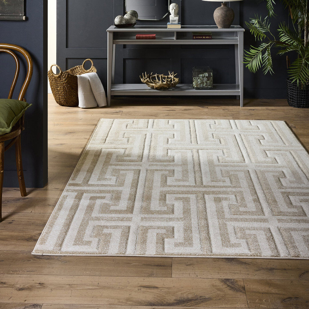 Brayden Studio Greek Key Cream Light Beige Rug Beige Rectangle 80 x 150 cm
