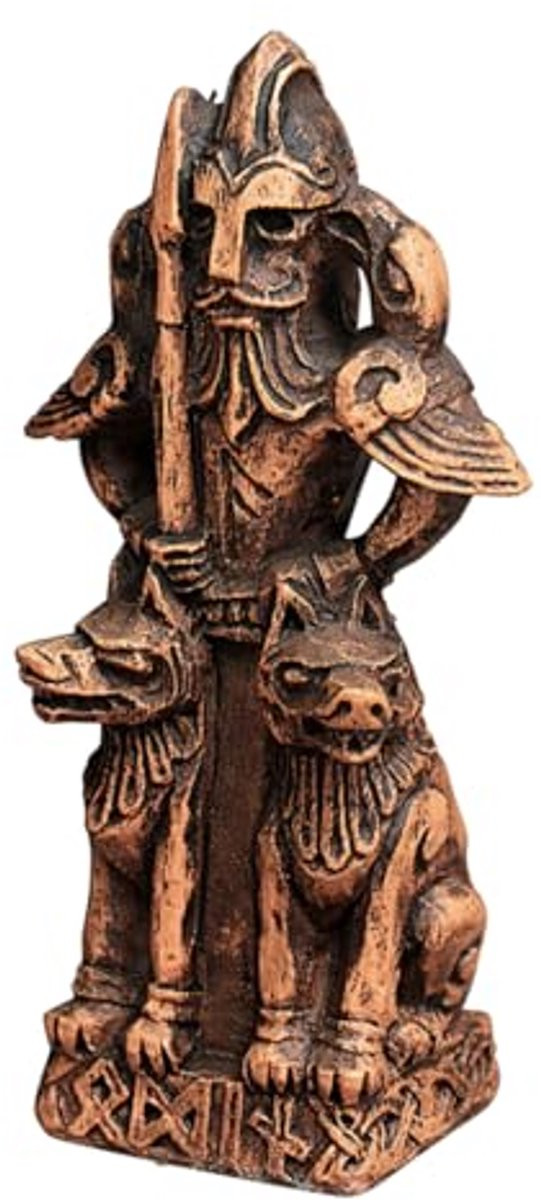 Beeldje van de Noorse God Odin met Hout Finish voor op een Tafel