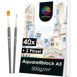 OfficeTree Aquarellpapier 4786, Block, A5, 300 g/m², weiß, geleimt, 40 Blatt
