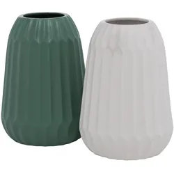 Boltze Vase Cucita 2er, H21 x Ø14 cm, grün/weiss