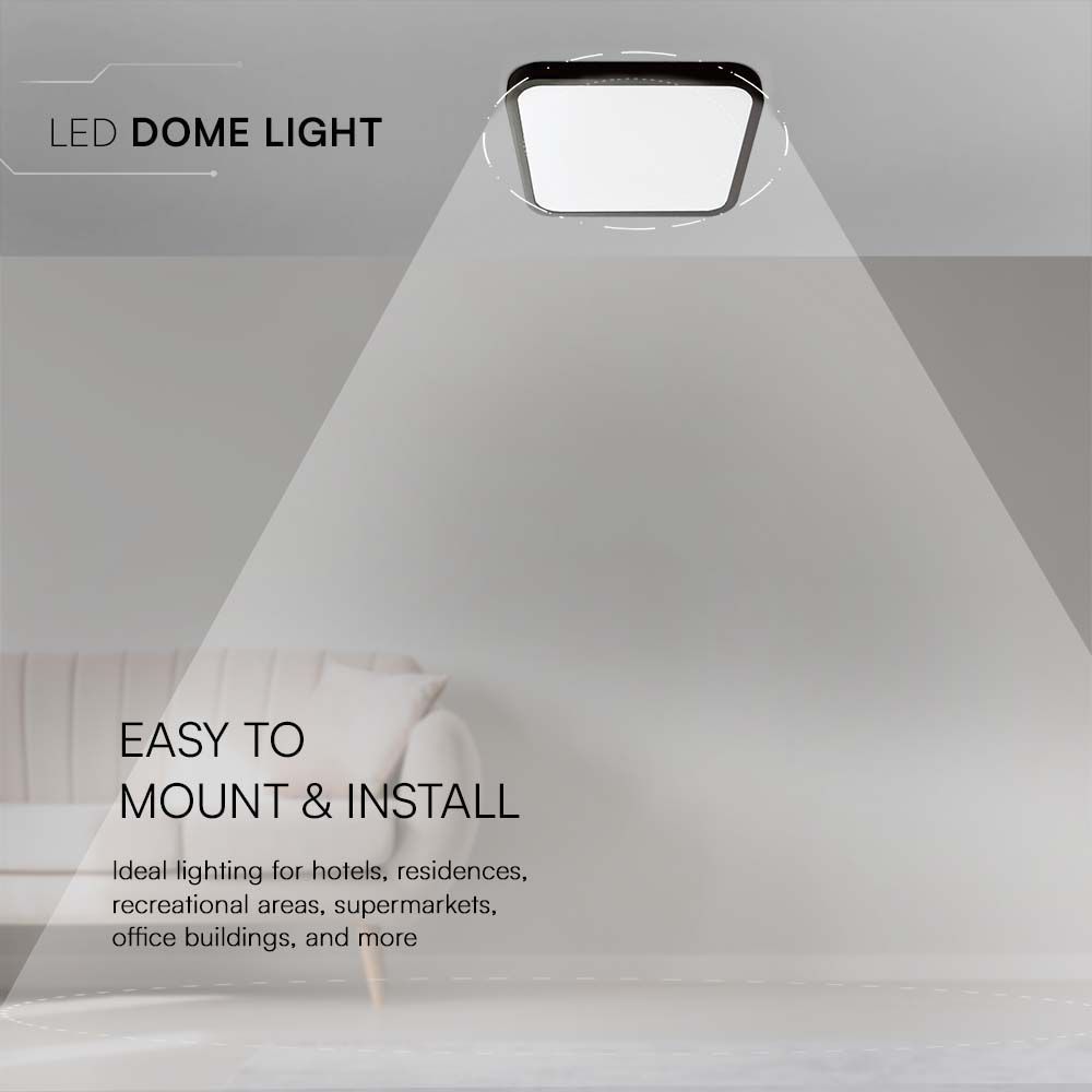 V-Tac Vt-8618 Plafoniera Led Quadrata 1830lm 18w Cornice Nera 4000k Ip44 - 76431