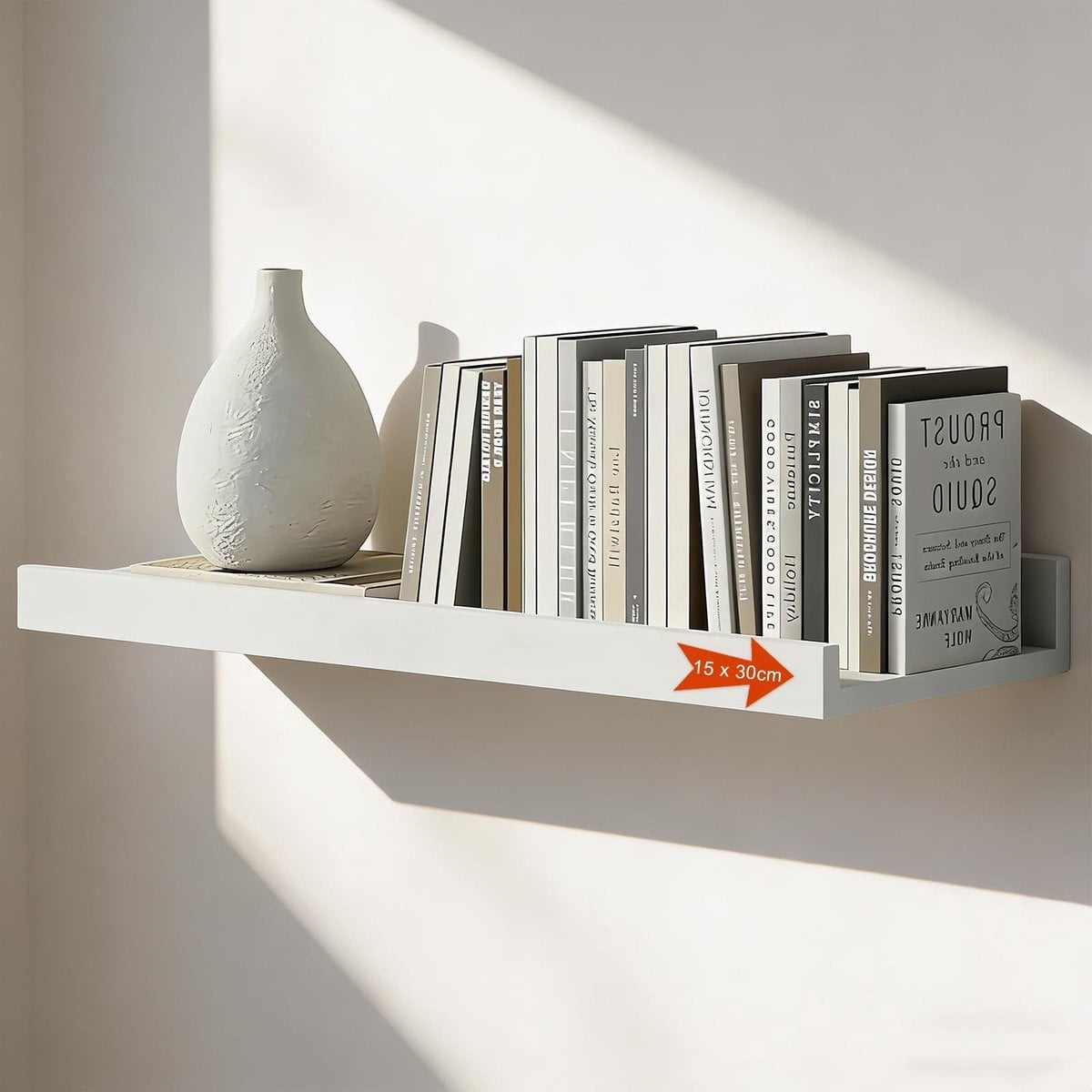 Merkloze houten wandplank, recht en wandmontage
