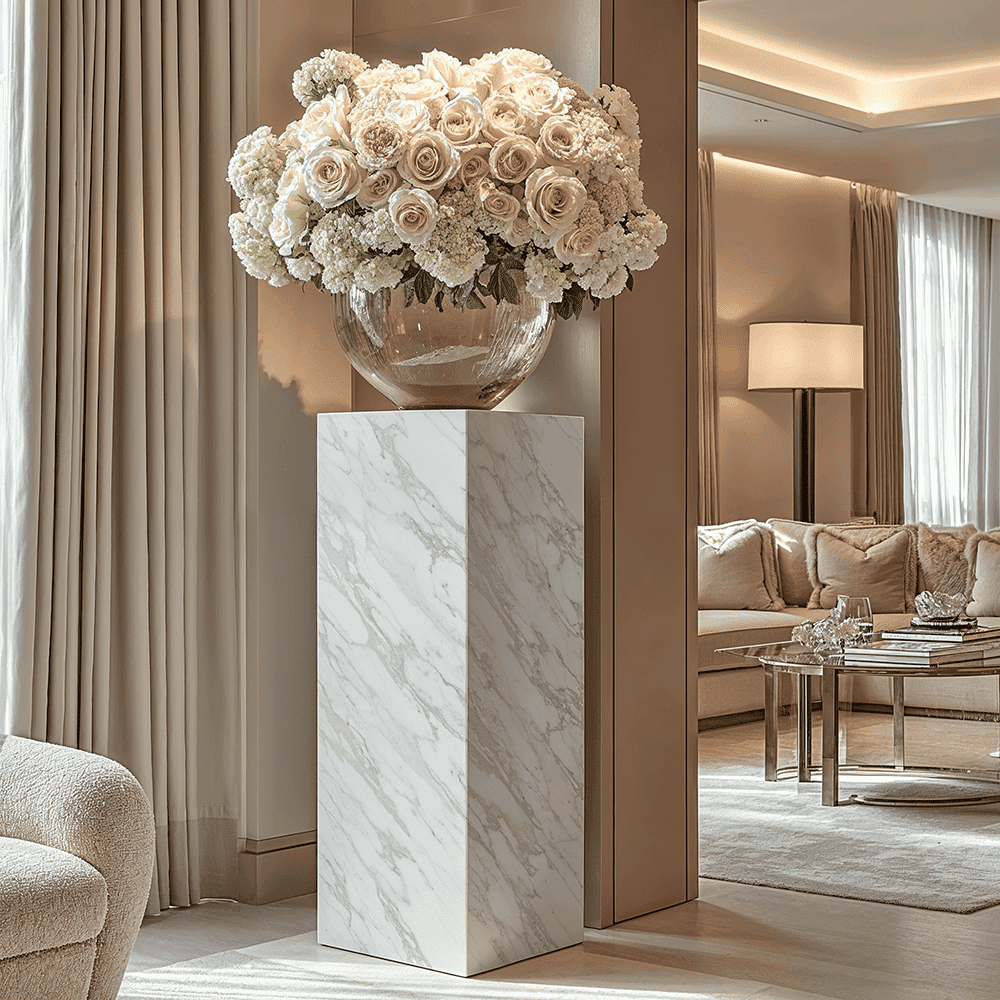 In Stock - Moritz Luxury White Marble Tall Pedestal