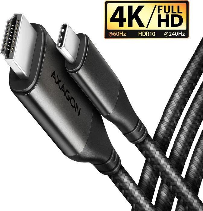 AXAGON RVC-HI2MC, USB-C -> HDMI 2.0 cable 1.8m, 4K/60Hz HDR10, metal case, braided