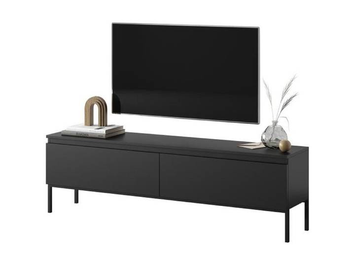Meuble TV - SELSEY - Bemmi - 150 cm - noir mat - pieds acier fins