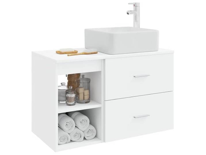 KTHLBRH Badezimmermöbel-Set 2-teilig weiß Holz technisch Wandmontage, mit Waschbecken und Wasserhahn, großer Stauraum, 1 Einlegeboden, 1 Schublade