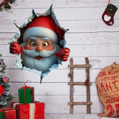 Multisell Products Hub Vinyl Christmas Wall Stickers, Stereo Santa Claus Break Through, Removable Holiday Decor, Home Wall Vinyl Christmas Wall Stickers, Stereo Santa Claus Break Through, Removable Holiday Decor, Home Wall