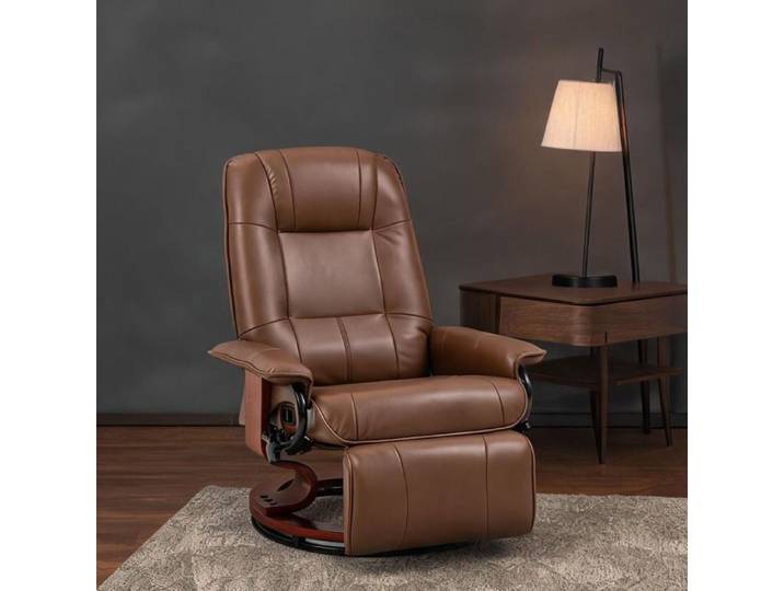 Fauteuil de relaxation pivotant 360° en simili marron avec repose-pieds design contemporain