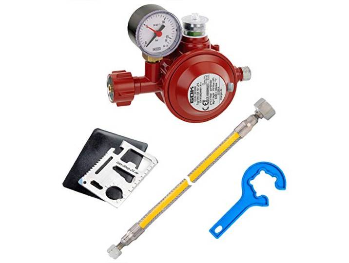 50 mbar Herdanschluss Set PRO Propangas/Anschluss für Gas-Herd, Gaskocher, (Druckminderer, Gasschlauch, Übergang, Stahlrohr) (DIN DVGW) - Haushaltsregler Innenbereich