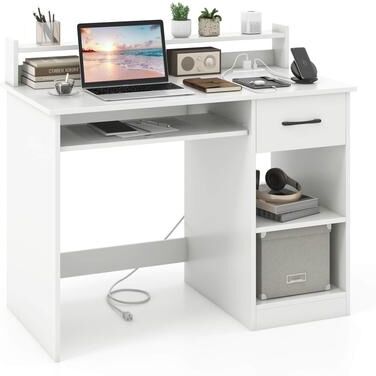 Modern Home Office Desk w/ Tray Monitor Stand & Adjustable Shelf