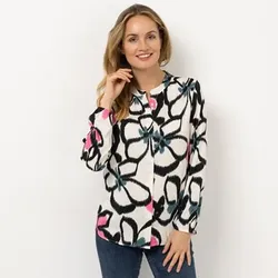 VIA MILANO Bluse, 1/1-Arm Stehkragen Knopfleiste figurumspielend