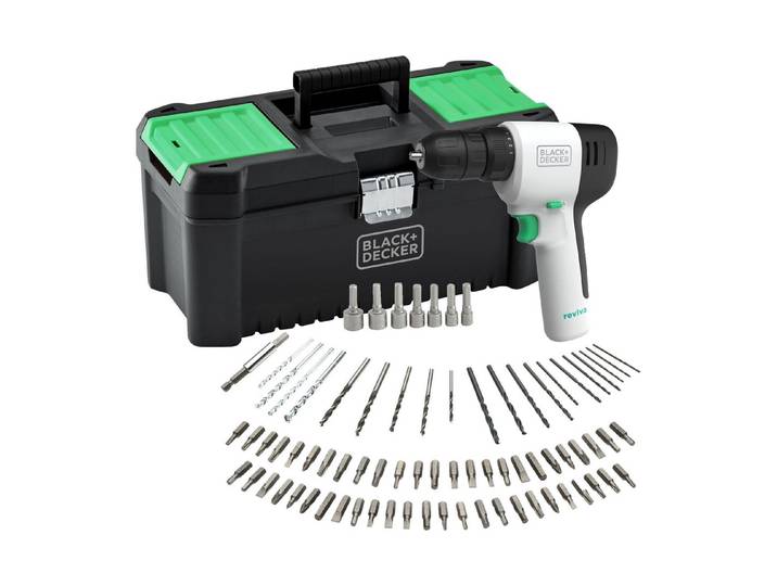 Black & Decker Reviva Akku Bohrschrauber mit Werkzeugbox 12 V 80tlg