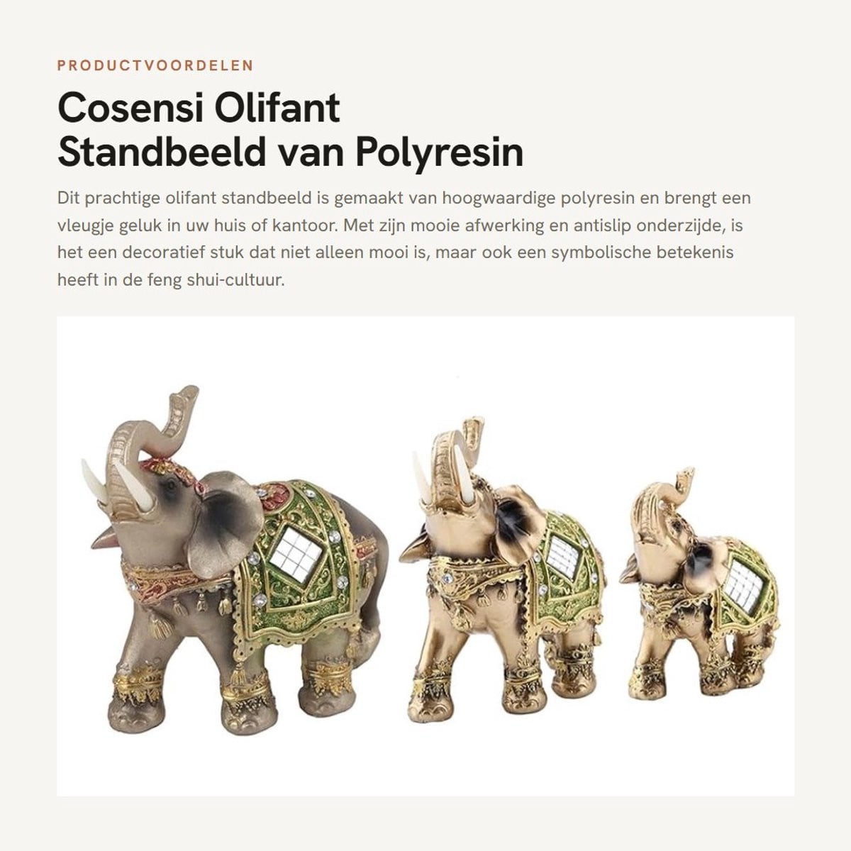 Dailygoods Standbeeld Gelukkige Olifant - Hars Decoratie voor Feng Shui - Rijkdom en Geluk