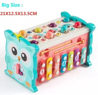 Uplift Essentials Baby Montessori Magnetic Fishing Owl Cube   Educational Hammer Game With Music l