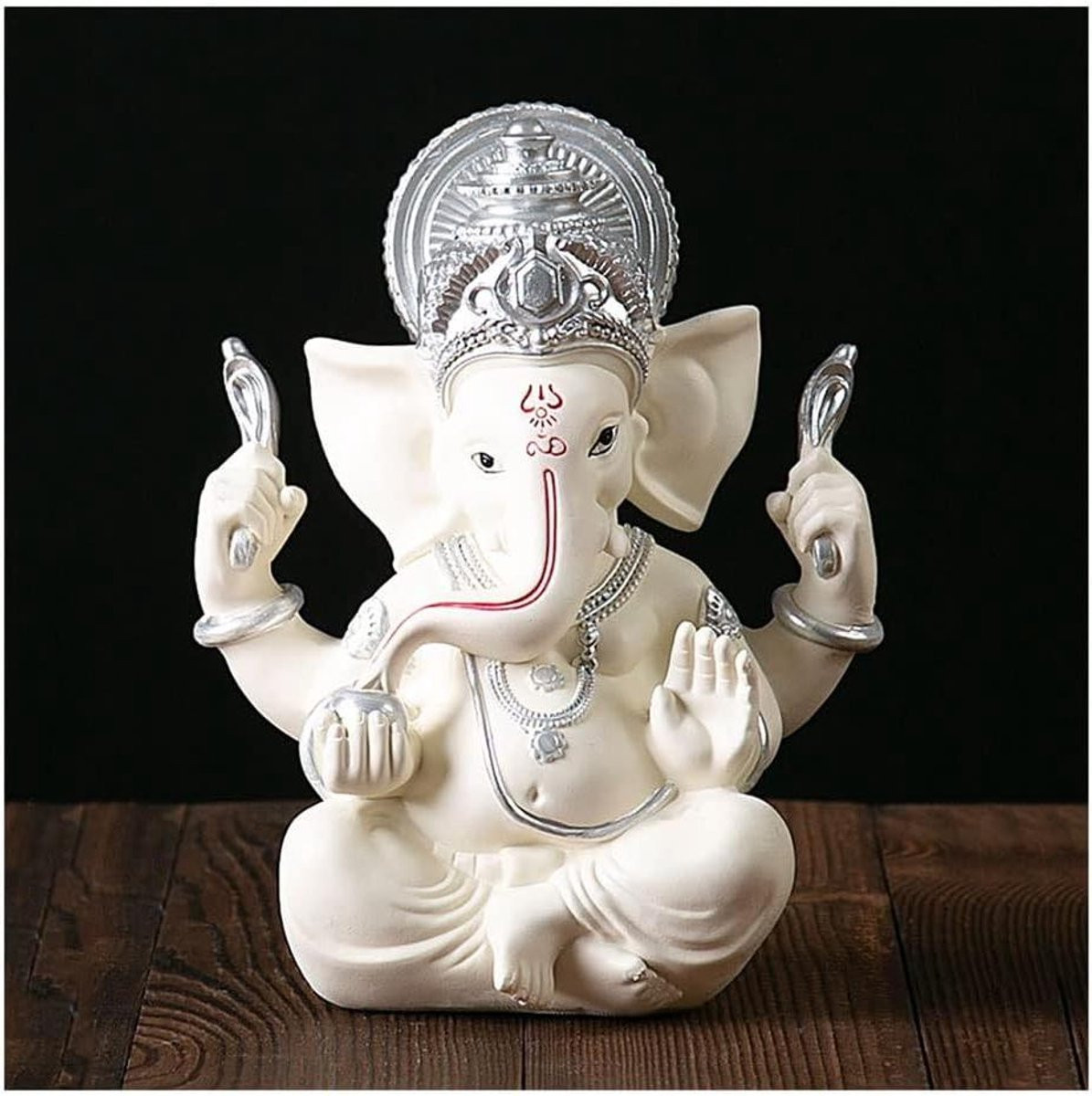 Handgeschilderd Boeddha Beeldje met Olifant God Decoratie - Grijs - Hoogte: 19,5 cm