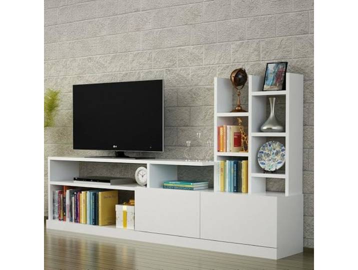 Dmora TV-Schrank Alni 164,4x25x91,3 cm Weiß 6 Regale, 2 Türen
