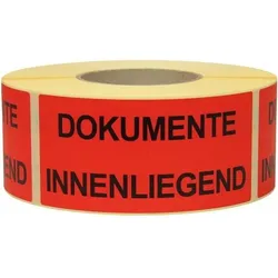 Transpak, Sicherheitskennzeichnung, Hinweisetikett Masse 145x70mm Papier rot DOKUMENTE innenliegend