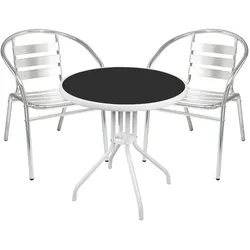 Mojawo Bistrogarnitur 3-teilig Metall /Glasplatte rund weiß - Alu Stühle